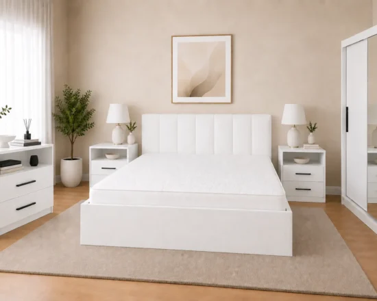 Set complet de dormitor Carol cu finisaj alb din PAL