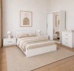 Set dormitor Anca alb, cu pat matrimonial, noptiere si dressing