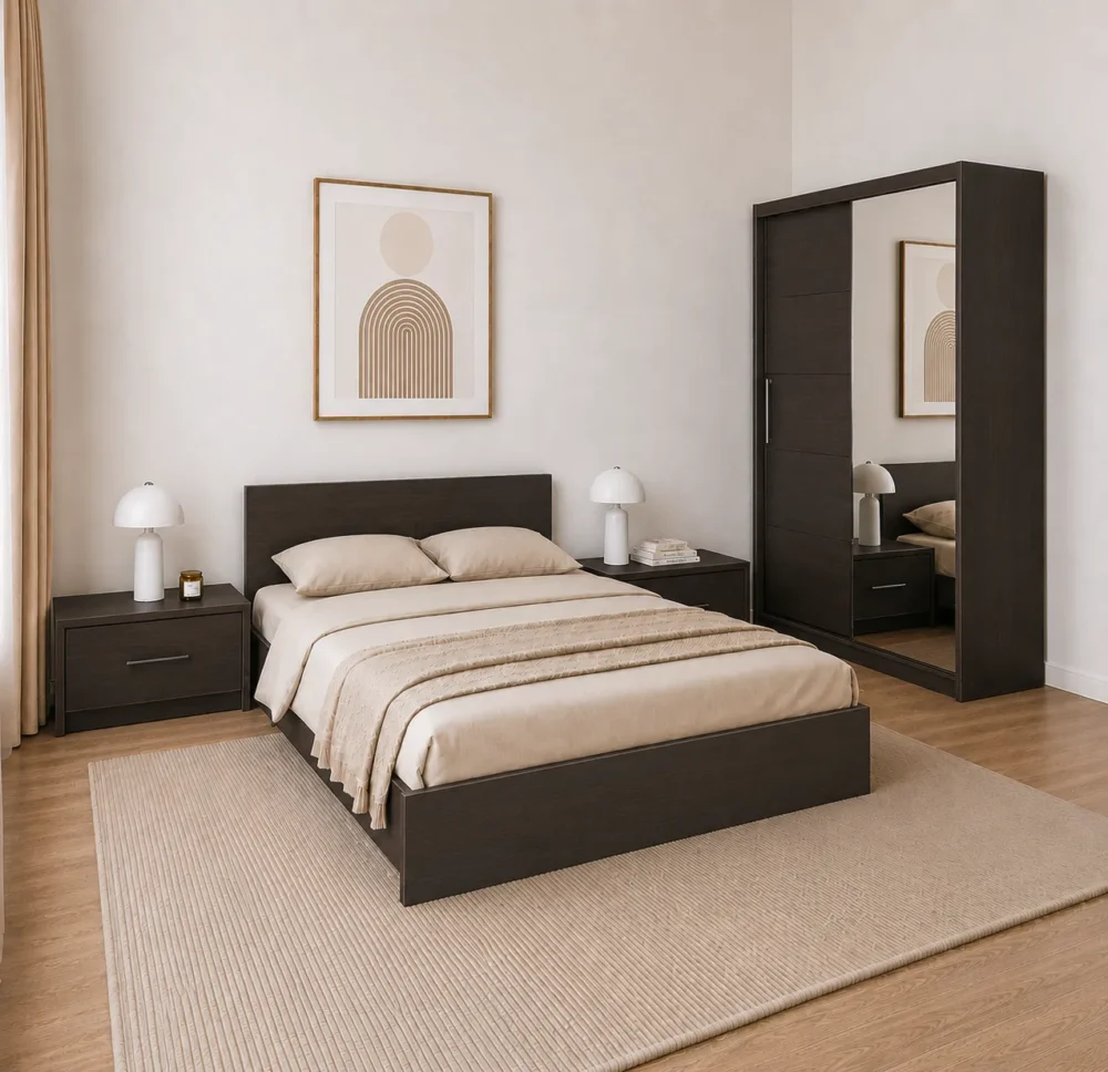 Set dormitor Anca cu pat matrimonial, noptiere si dressing wenge nairobi