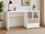 Birou modern model Nika alb cu finisaj stejar Sonoma