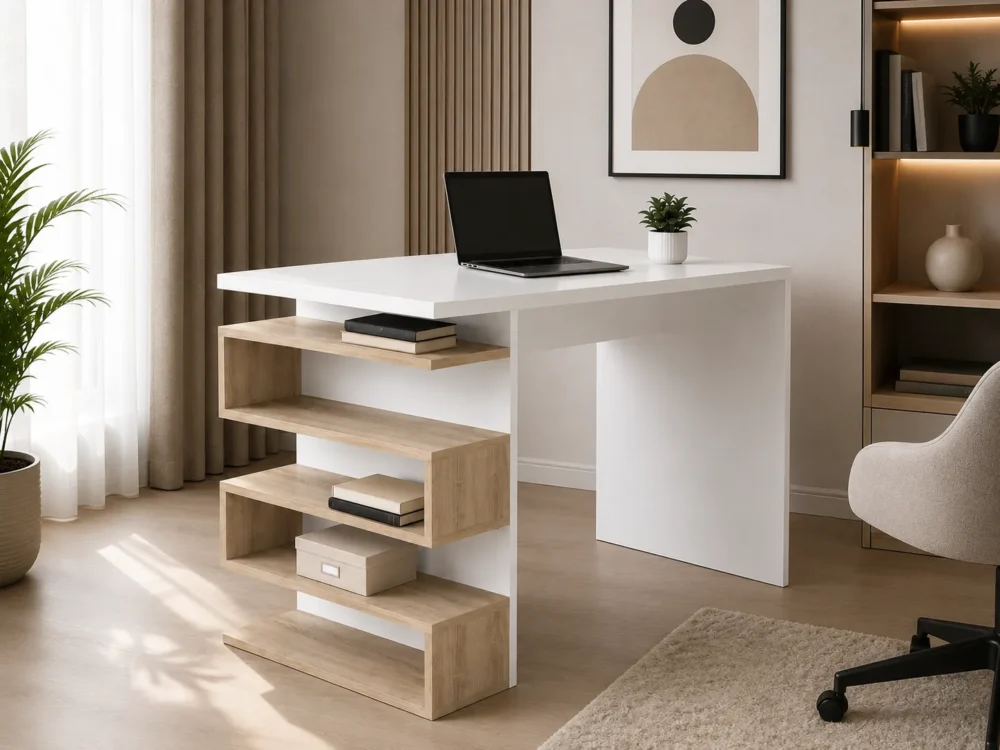 Birou model Petra alb, dimensiuni 120x75 cm, ideal pentru birou acasa