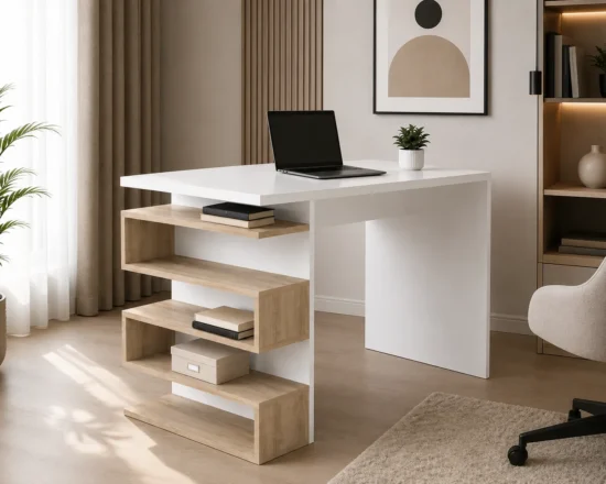 Birou model Petra alb, dimensiuni 120x75 cm, ideal pentru birou acasa