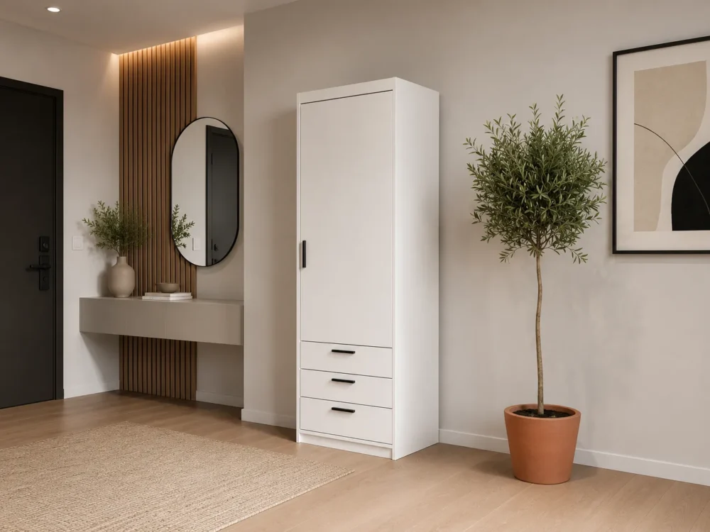 Dulap Aneta alb din pal melaminat pentru living