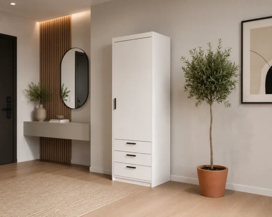 Dulap Aneta alb din pal melaminat pentru living