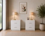 Set noptiere model Carol alb cu doua sertare pentru dormitor