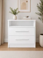 Comoda moderna model Royal alb cu 2 sertare si un raft