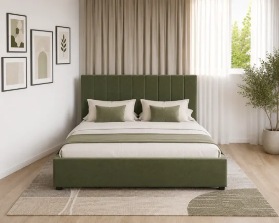 Pat tapitat model Nairobi din material textil pentru dormitor