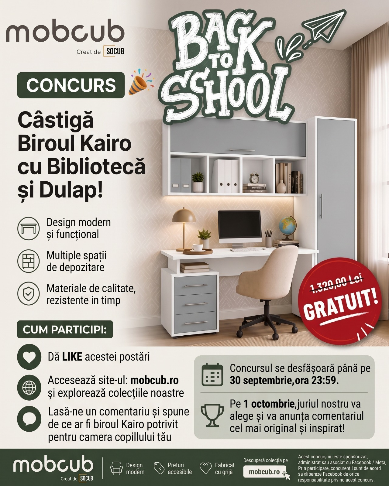 Biroul Kairo cu Bibliotecă și Dulap – premiu Back to School